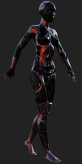 Black and Red Ultra Modern Android Female Artificial Intelligence 3D Illustration