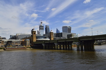 Fototapeta na wymiar London Scene of High Rise New Buildings Near The River Thames.