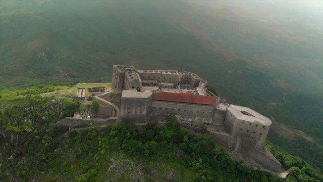 Pan Right to Left: Foggy Weather and Castle of Citadel Laferriere of Haiti