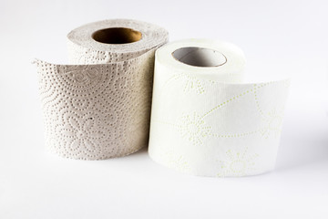 toilet paper placed on white background
