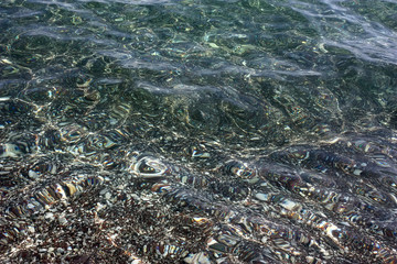 Pebbles in the sea water. Abstract texture.	