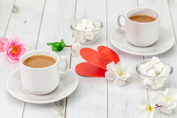 Breakfast with coffee and dessert on Valentine's Day