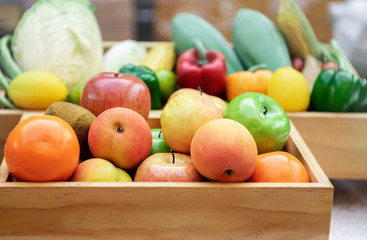 Fresh Group of fruits in wooden box