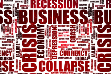 Red colored business crisis word cloud