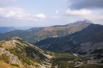 Fototapeta na wymiar View from Mount Chopok in Sunny Day, ski resort Jasna, Low Tatras National Park in Slovak Republic