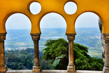 Widok z pałacu Pena w Sintra, Portugalia