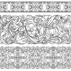  Seamless pattern, background with Floral pattern in art nouveau style,