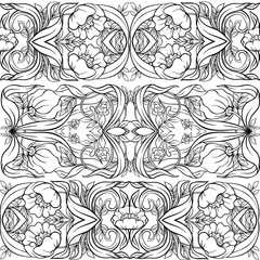  Seamless pattern, background with Floral pattern in art nouveau style,