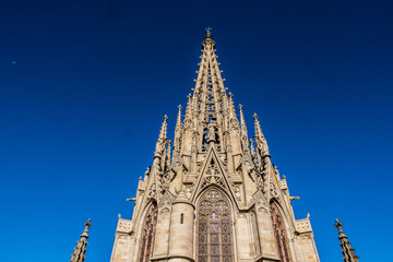 Fototapeta na wymiar Détail d'architecture vue sur le toit de la cathédrale Sainte Croix de Barcelone