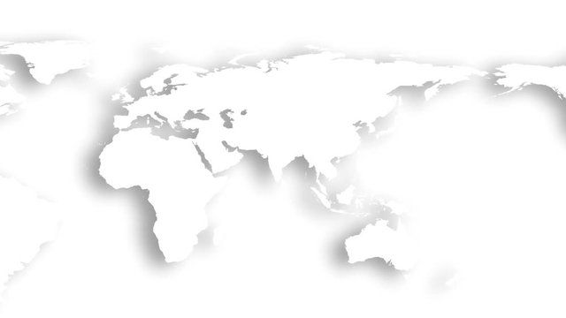 loopable 3d animation of a white world map on white background scrolling from left to right only defined by its  shadow
