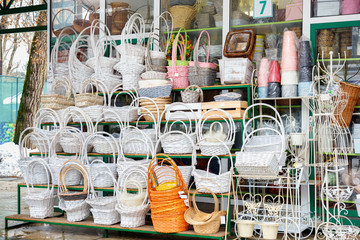 Handmade baskets in the city market of souvenirs