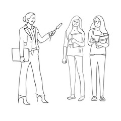 A set of drawings in the vector, illustrations are black and white, linear, female profession, female figure