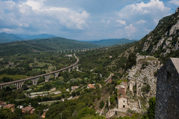 Fototapeta na wymiar The panorama from San Severino di Centola, a ghost village in Campania, Italy