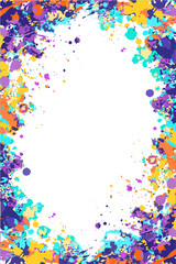 Vector colorful purple, turquoise, orange and yellow splattered frame for flyers, posters, invitations