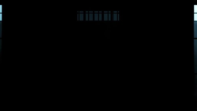 Rows of one person dark prison cells. Adult criminals captured behind iron bars
