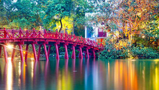 Iconic Red Bridge In Hanoi, Vietnam