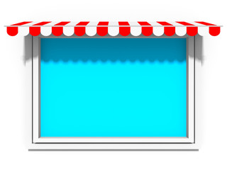 Red shop awning sunshade mockup for shop and restaurant