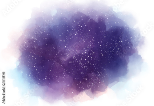 Star Field In Galaxy Space With Nebula Abstract Watercolor
