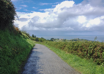 Rural road on the camino de Santiago de Compostela, Basque Country, pilgrimage route Saint James Way