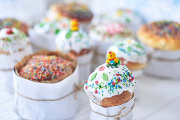 Easter cake on a white wooden background