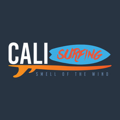Calisurfing brand name, logo,  t-shirt graphics, print, poster, banner, flyer, postcard. Smell of the wind.