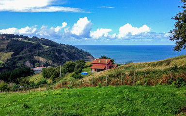 Fototapeta na wymiar Beautiful sunny view on the sea near Deba, Basque Country, pilgrimage route Saint James Way, Northern coast of Spain