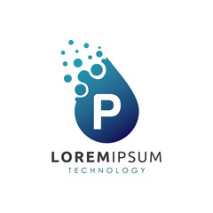 Blue Water Drop P Letter Logo