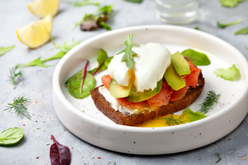 sandwich with salmon, vegetables and egg