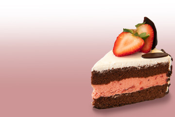 Delicious Homemade Strawberry Cake Dessert on Gradiant Pink Background With Copyspace.