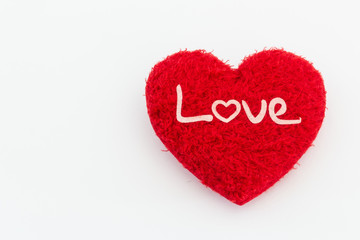 Fototapeta premium Valentine day with red heart on white background, concept love with copy space empty