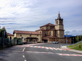 Obraz premium Chircj in the street of typical nortern Spain town Markina, Basque Country, Northern St. James Way, Spain