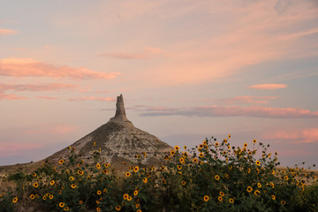Chimney Rock National Historic Site in early morning, western Nebraska, USA
