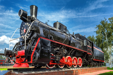 Fototapeta premium Voronej,Russia,August 10,2017:Old steam locomotive at the railway station