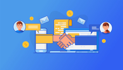 Handshake deal between company Customer Relationship Management vector. 