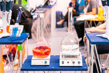 flask or vials circular for solution liquid on automatic stir or magnetic stirrer vortex mixer & hot plate device of lab application to industrial chemical medicine food beverage and cosmetics etc.