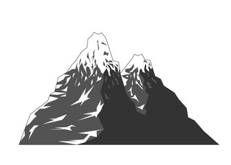 Simple gray snowy mountains retro silhouette on white