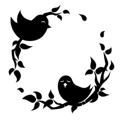 Lovebird with petal circle frame - silhouette
