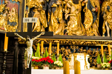 Interior of Mariacki Church in Cracow Krakow Poland