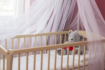 baby bed with canopy,bedroom for the baby, cradle with a canopy