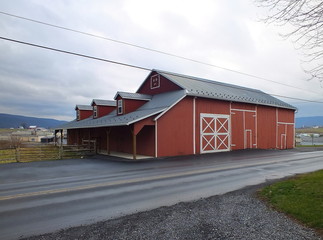 A color image of a red barn in Belleville, Pennsylvania. © Christine