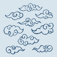 Chinese clouds pattern isolated on white background, vector illustration.