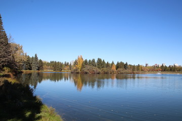 Fototapeta na wymiar Reflections On The Lake, William Hawrelak Park, Edmonton, Alberta