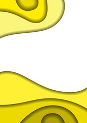 Vertical banner with 3D paper cut yellow layers abstract background size A4. Cover for business presentation, banner, poster, greeting card. Vector illustration.