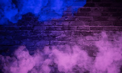 Obraz premium Background of an empty dark room. Empty walls, neon light, smoke, glow