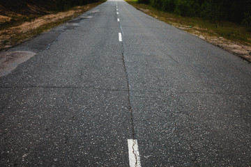 Old country asphalt road, horizontal shot