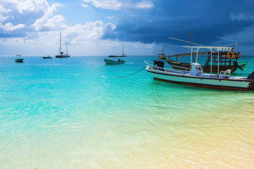 Naklejka premium Boat in ocean Zanzibar island