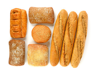 Top view on baked goods isolated on white