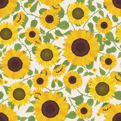 Floral vector artwork for apparel and fashion fabrics, Yellow sunflower wreath ivy style with branch and leaves. Seamless patterns background.