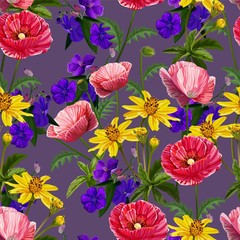 Poppy flower seamless pattern-vector
