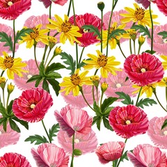 Poppy flower seamless pattern-vector